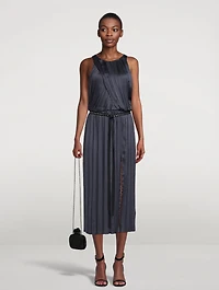 Irregular Pleated Satin Midi Dress