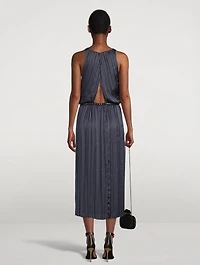 Irregular Pleated Satin Midi Dress