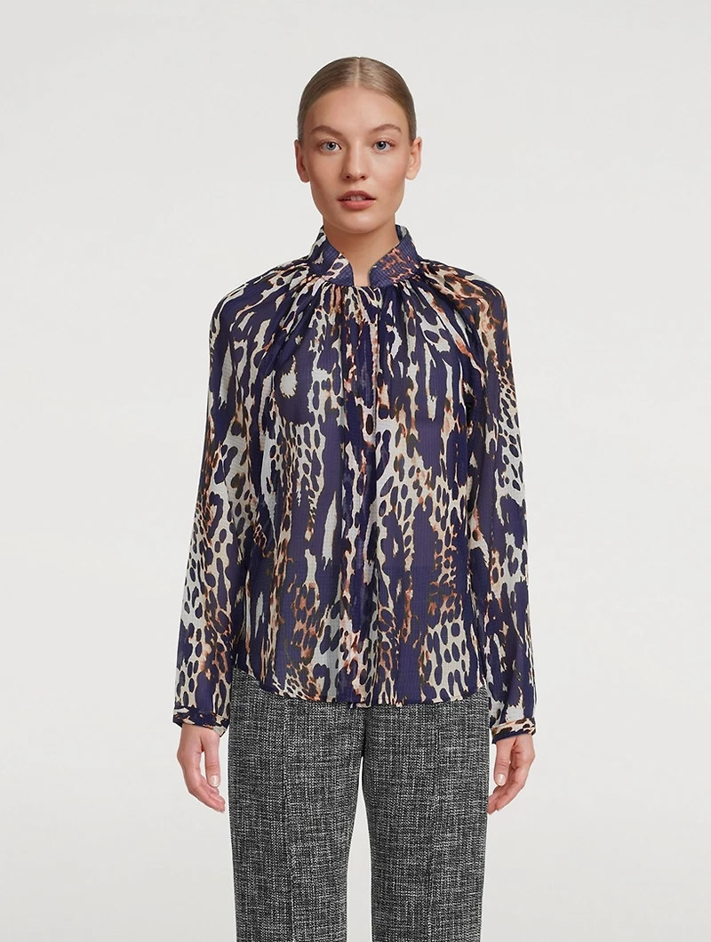 Gathered Blouse Leopard Print