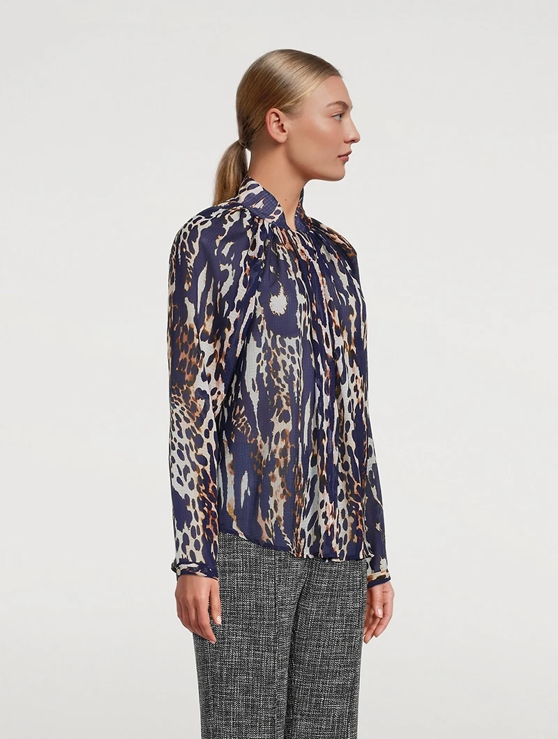 Gathered Blouse Leopard Print
