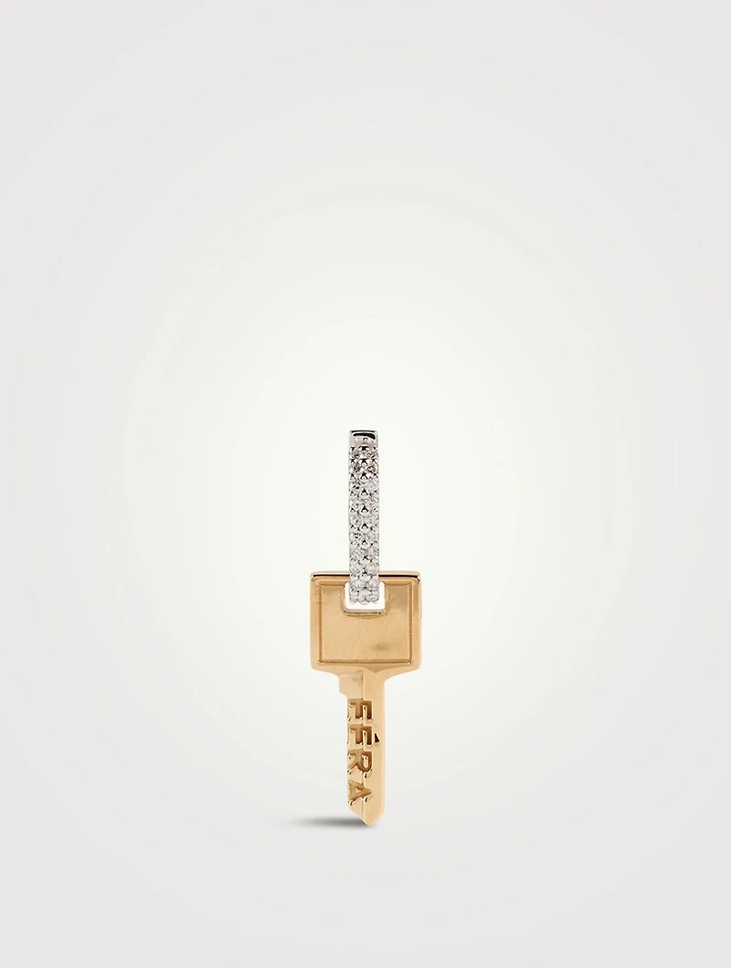 Small Gold And Silver Key Earring With Diamonds