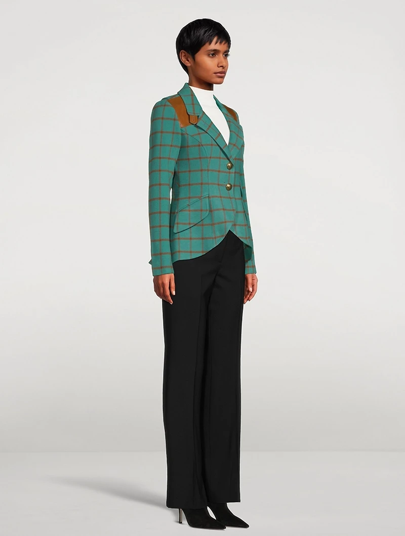 Hunting Wool Blazer Windowpane Check Print