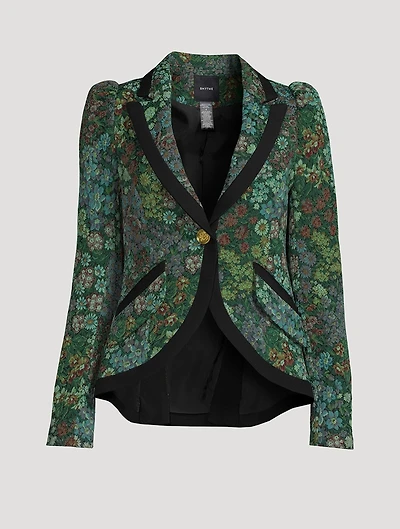 Pouf-Sleeve Blazer Floral Print