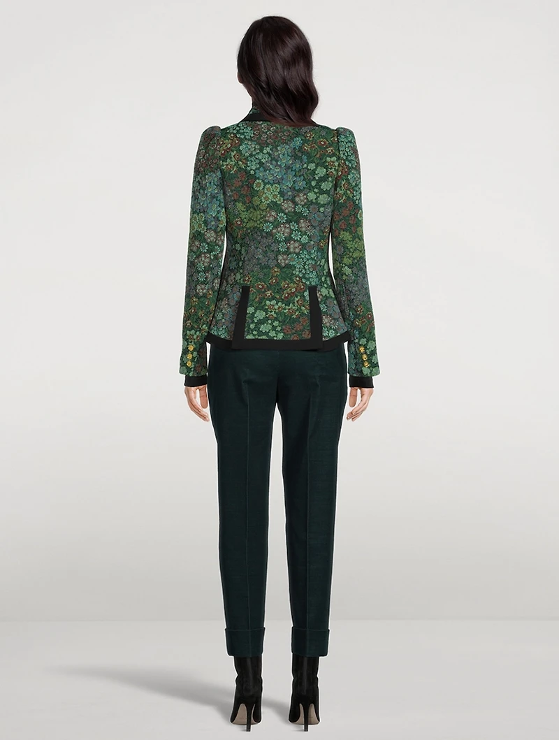 Pouf-Sleeve Blazer Floral Print