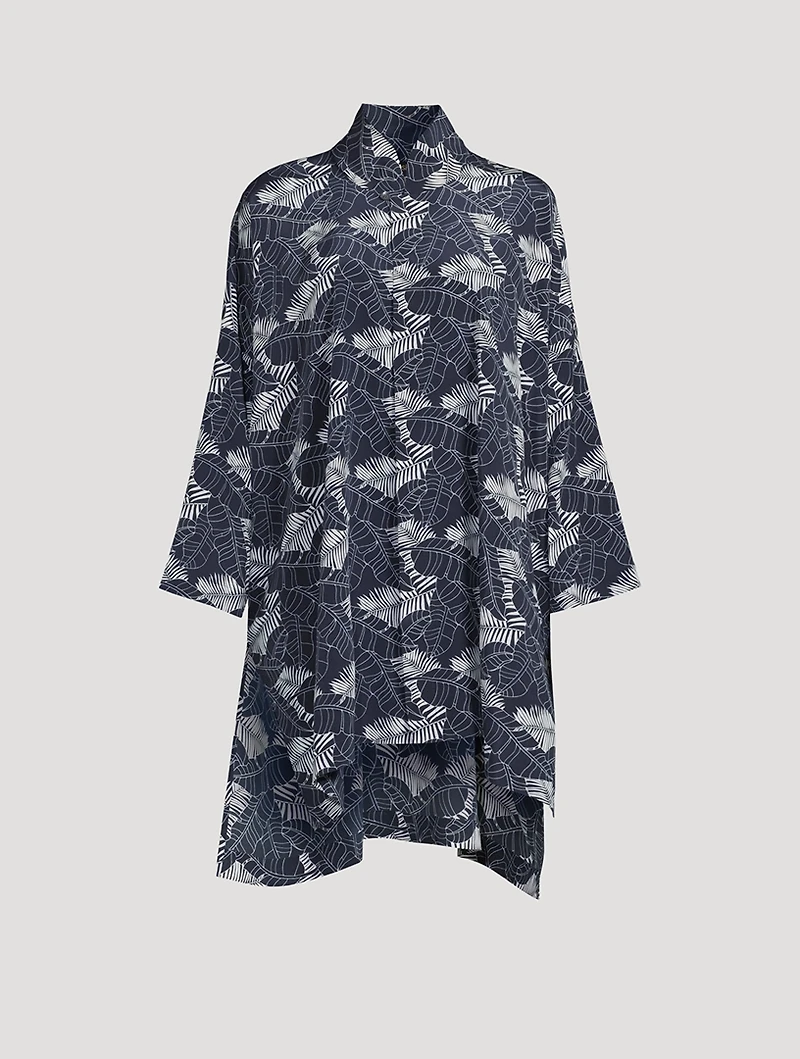 Long Silk Shirt Tropical Leaf Print
