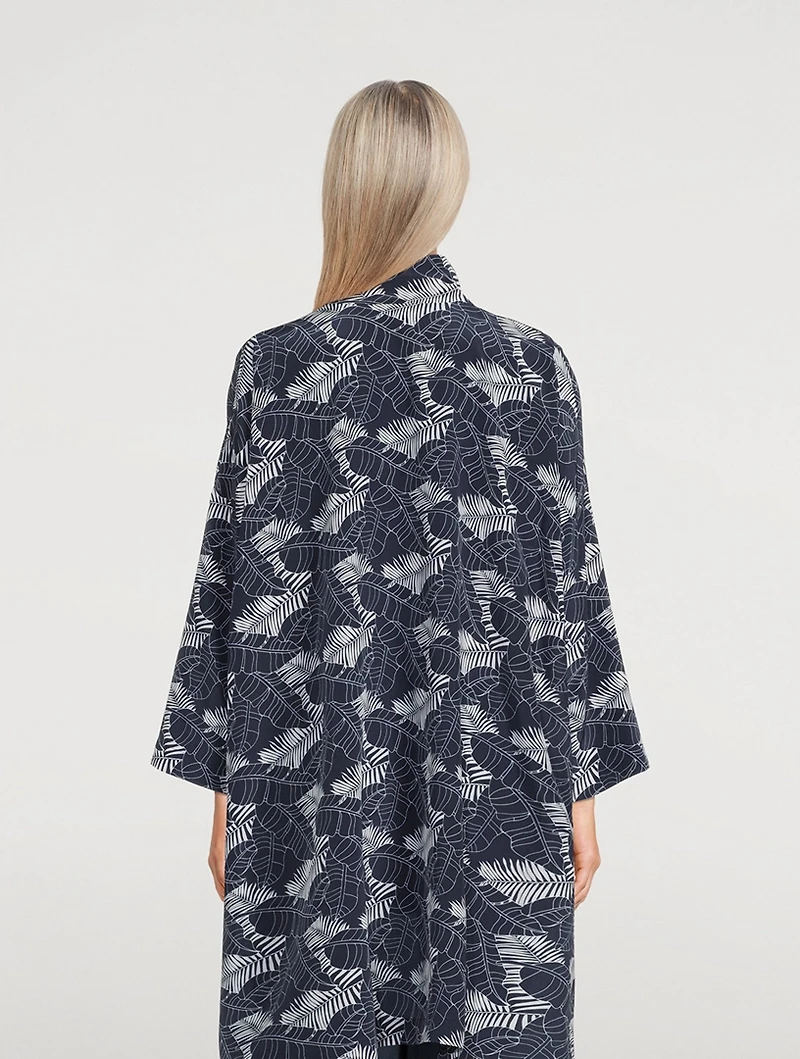 Long Silk Shirt Tropical Leaf Print