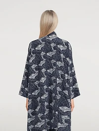 Long Silk Shirt Tropical Leaf Print