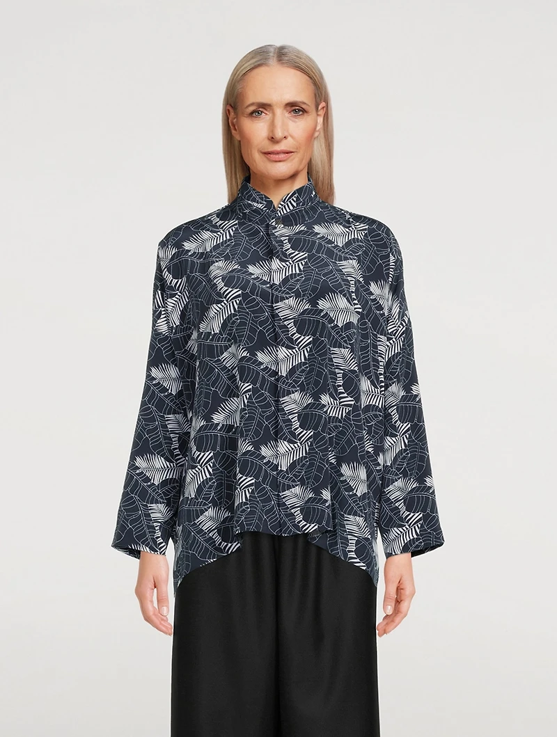 Silk Shirt Tropical Leaf Print