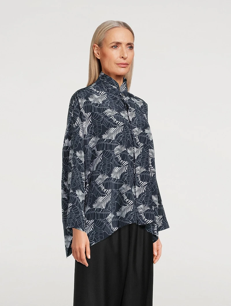 Silk Shirt Tropical Leaf Print