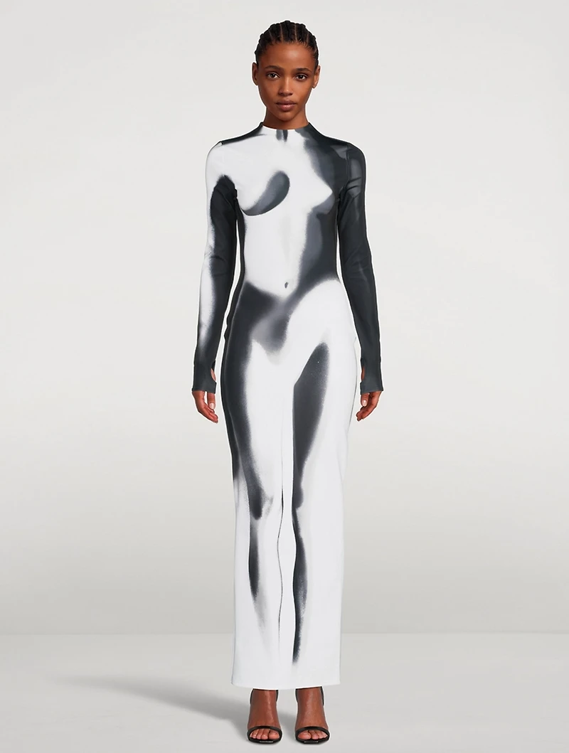 Long-Sleeve Maxi Dress Body Print