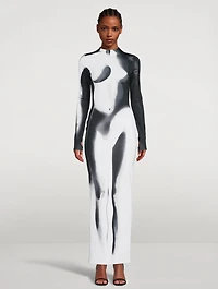 Long-Sleeve Maxi Dress Body Print