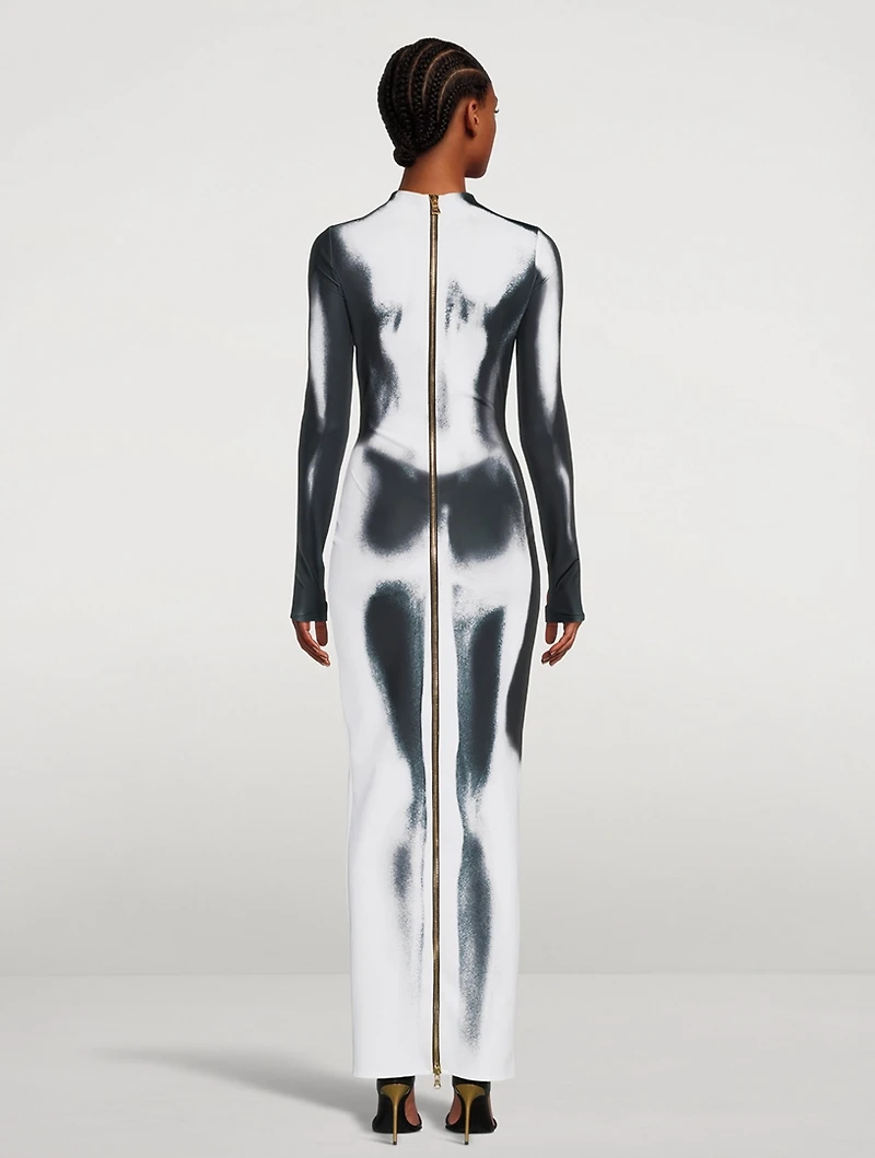 Long-Sleeve Maxi Dress Body Print