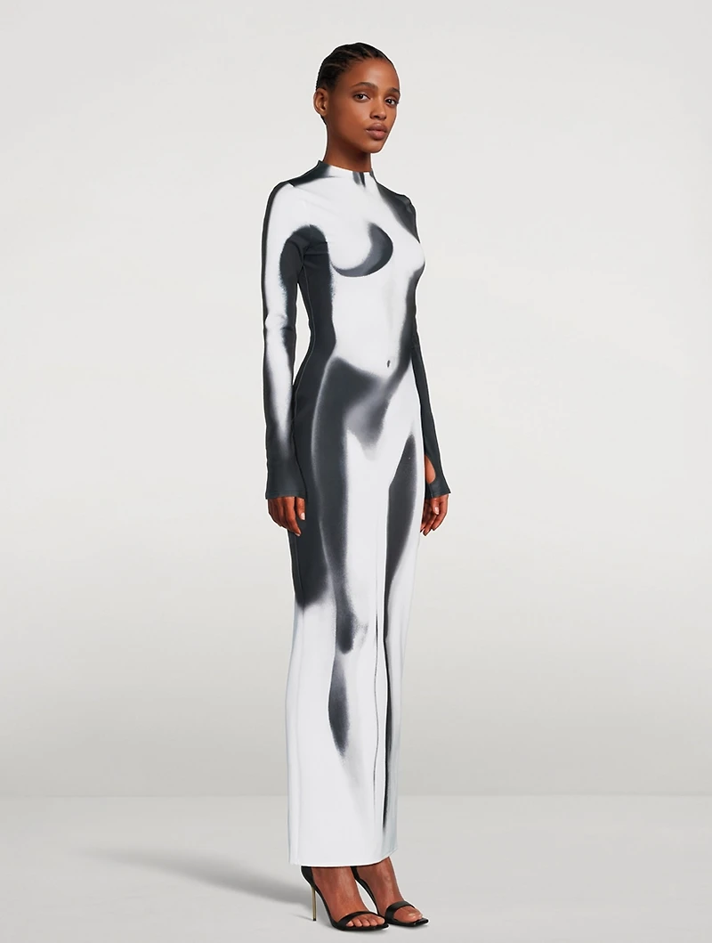 Long-Sleeve Maxi Dress Body Print