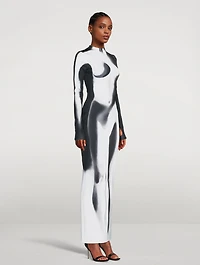 Long-Sleeve Maxi Dress Body Print
