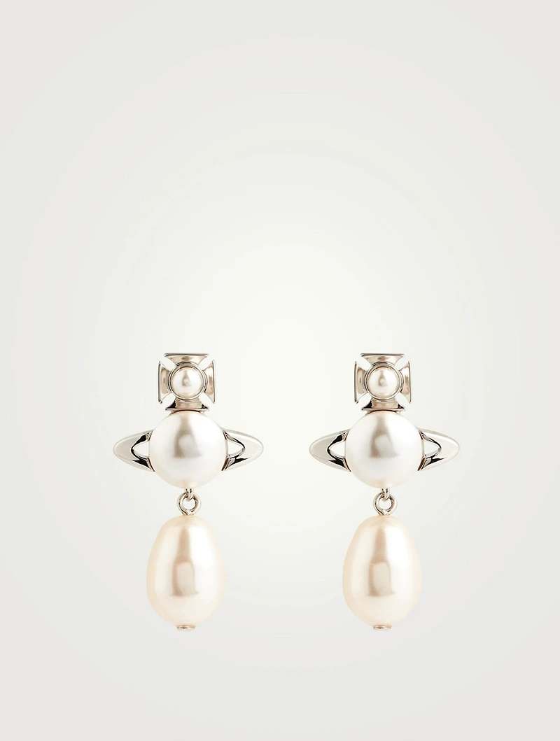 Inass Logo Faux Pearl Earrings