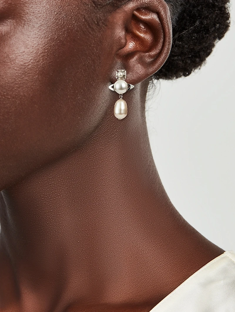 Inass Logo Faux Pearl Earrings