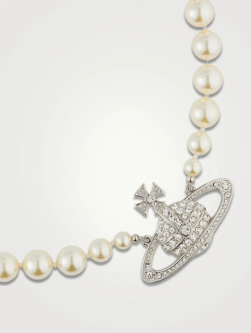Bas Relief Faux Pearl Necklace With Crystals