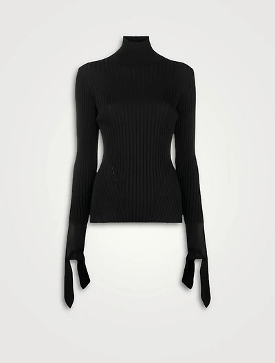 Ribbed Split-Cuff Sweater
