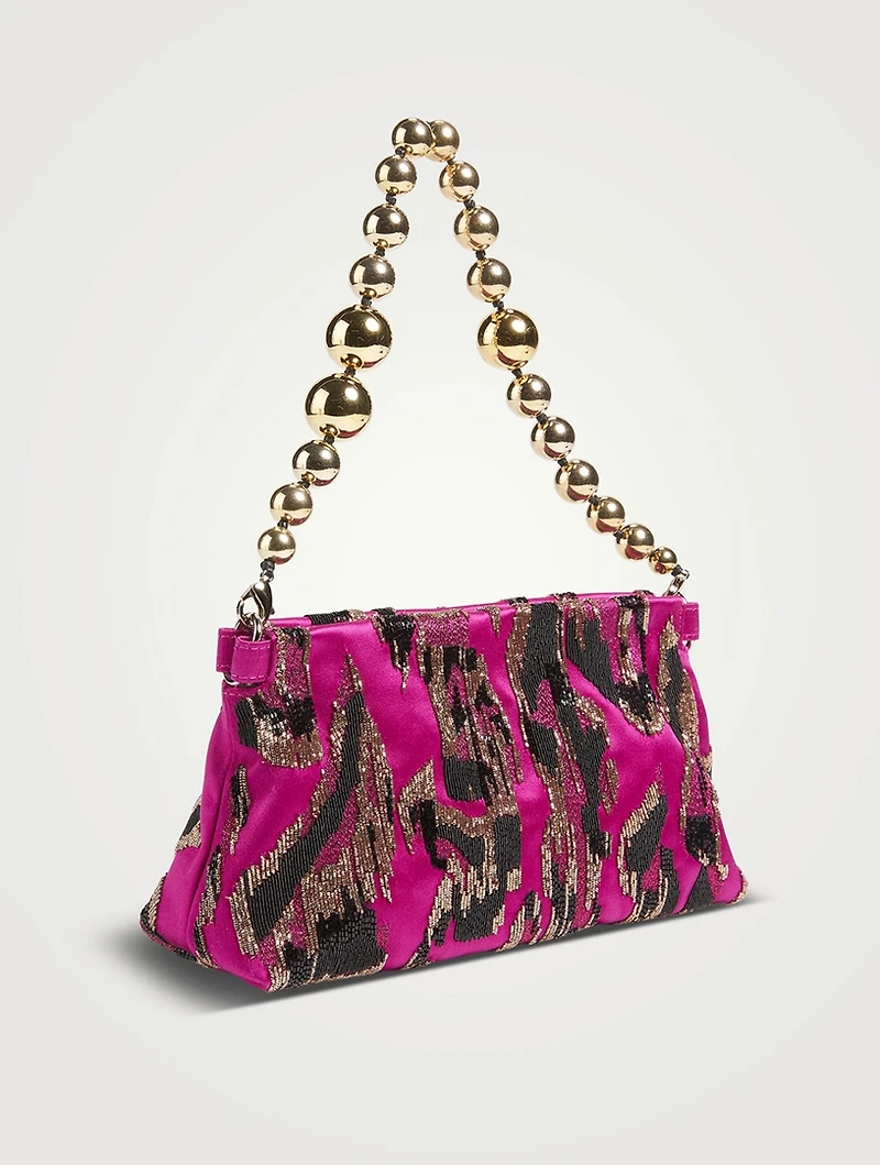 Embellished Satin Shoulder Bag