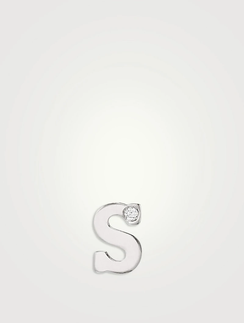 Love Letter White Gold Initial S Single Diamond Stud Earring
