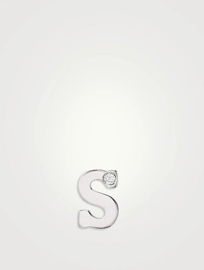 Love Letter White Gold Initial S Single Diamond Stud Earring