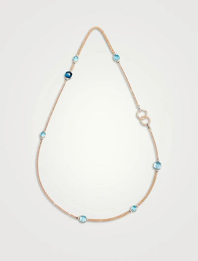 Nudo 18K Rose And White Gold Necklace Sautoir With Blue Topaz And Diamonds