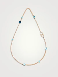 Nudo 18K Rose And White Gold Necklace Sautoir With Blue Topaz And Diamonds