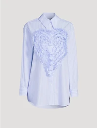 Ruffled Heart Cotton Shirt Pinstripe Print
