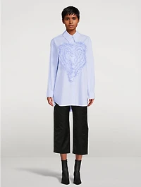 Ruffled Heart Cotton Shirt Pinstripe Print