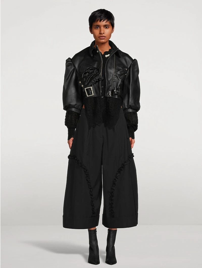 Cropped Bustier Leather Biker Jacket