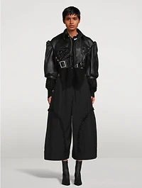 Cropped Bustier Leather Biker Jacket