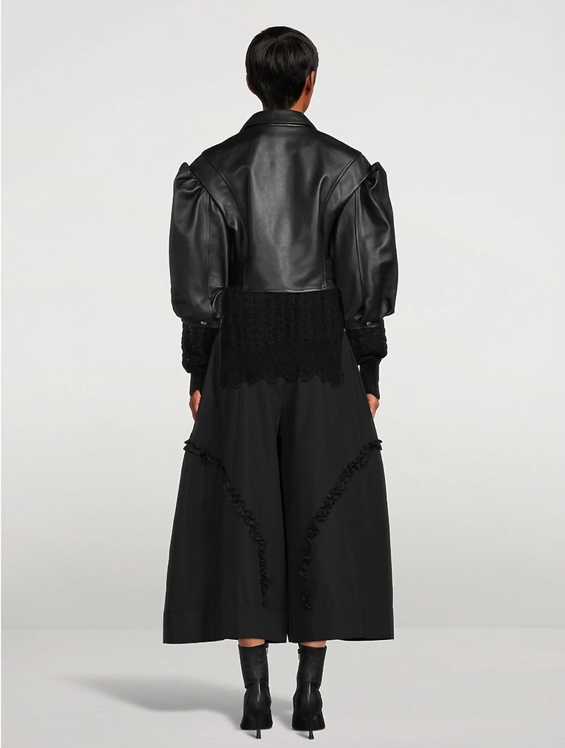 Cropped Bustier Leather Biker Jacket
