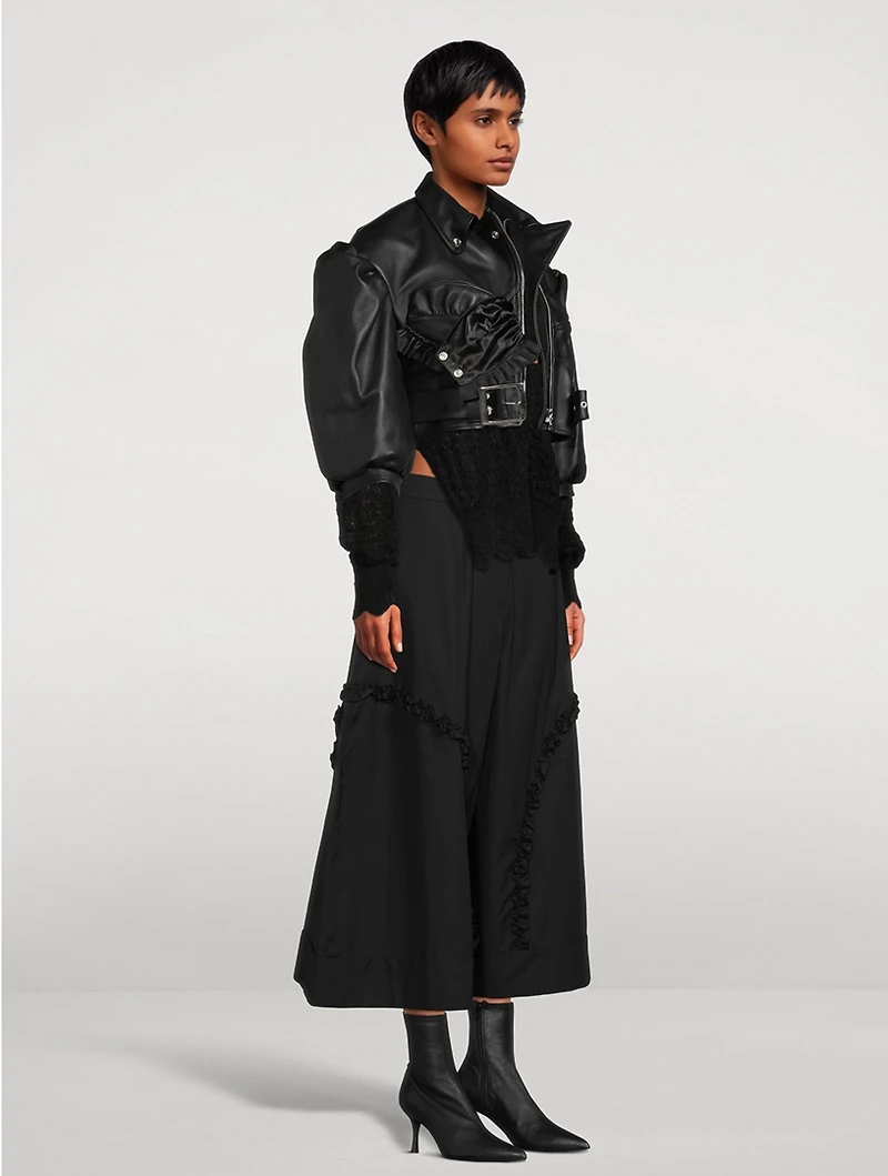 Cropped Bustier Leather Biker Jacket