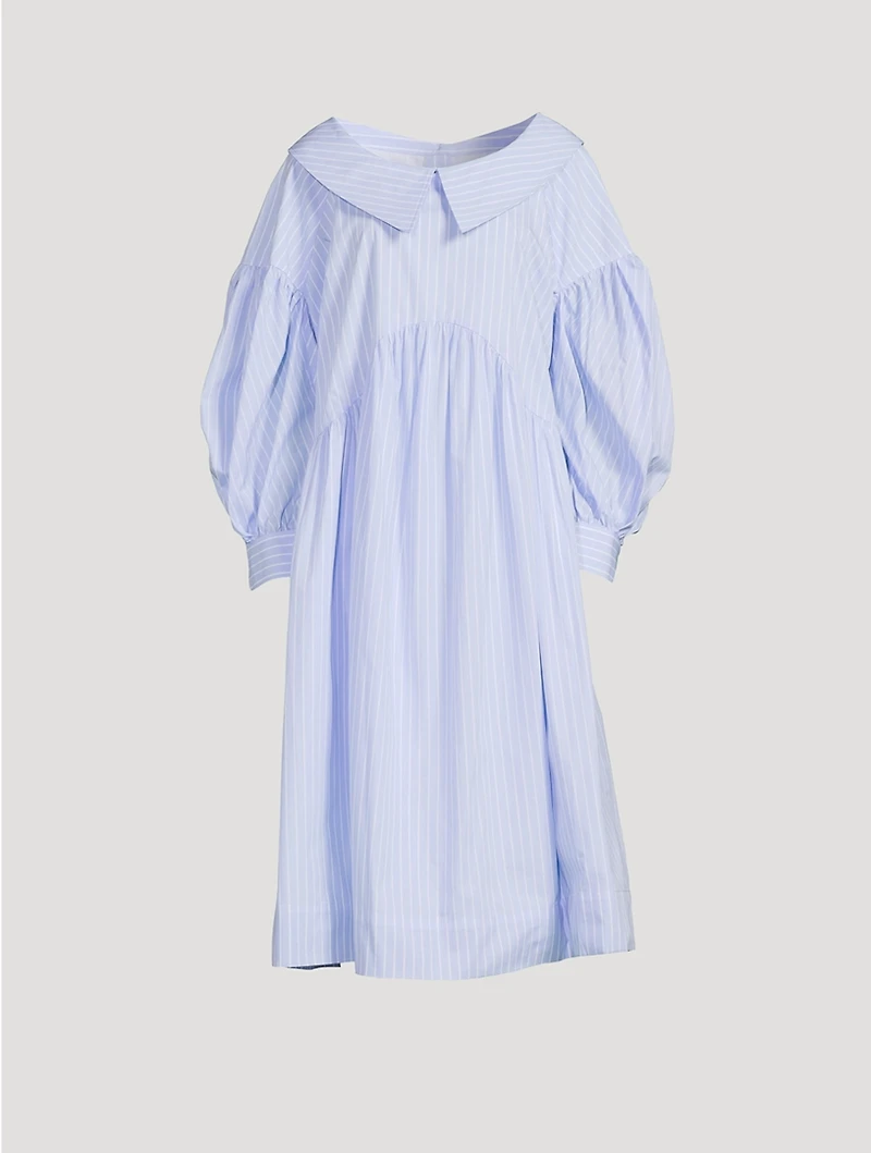 Puff-Sleeve Midi Dress Pinstripe Print