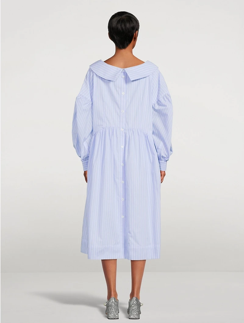 Puff-Sleeve Midi Dress Pinstripe Print