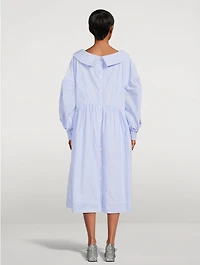 Puff-Sleeve Midi Dress Pinstripe Print
