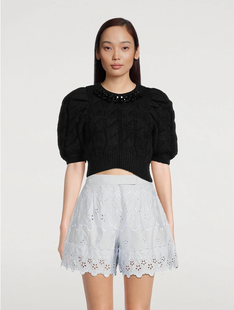Embellished Puff-Sleeve Sweater