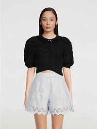 Embellished Puff-Sleeve Sweater