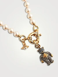 Teddy Faux Pearl Necklace With Crystal And Sapphire