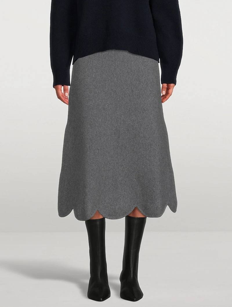 Wool and Cashmere Midi Skirt With Scalloped Hem