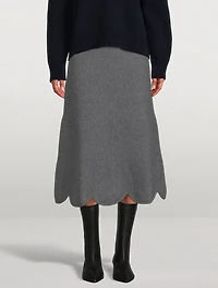 Wool and Cashmere Midi Skirt With Scalloped Hem