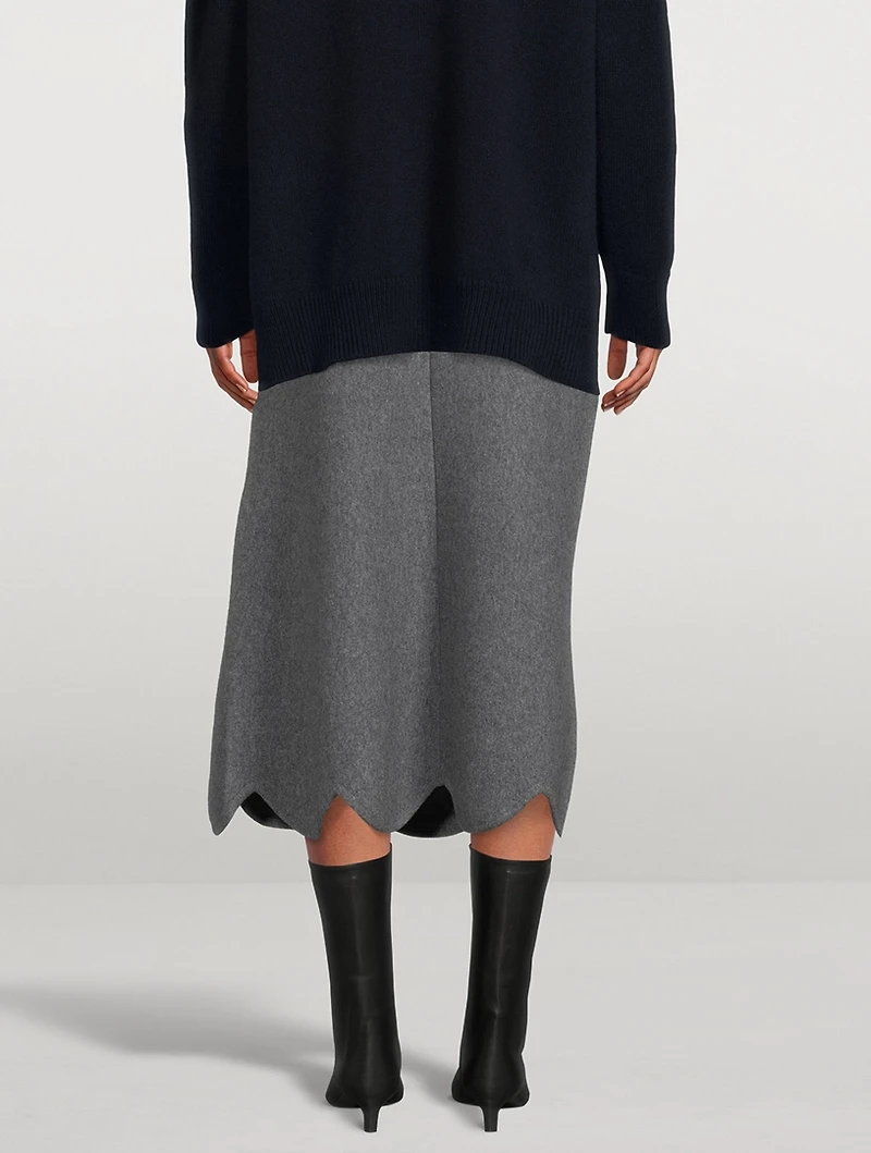 Wool and Cashmere Midi Skirt With Scalloped Hem