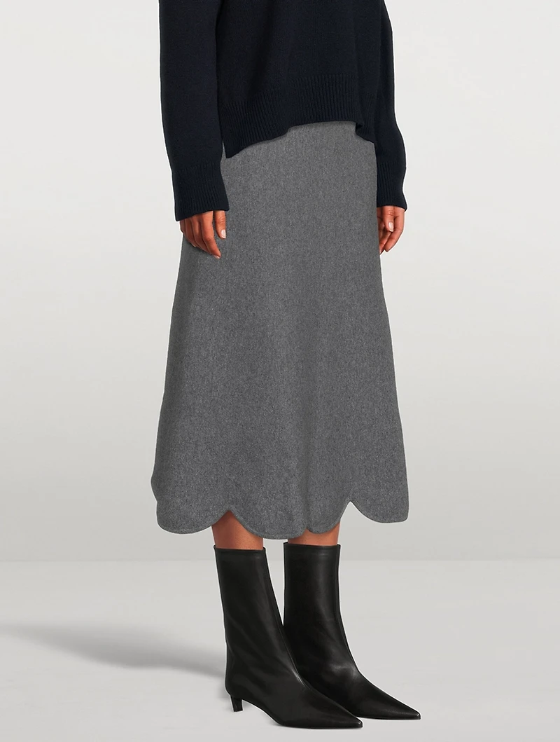 Wool and Cashmere Midi Skirt With Scalloped Hem