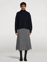 Wool and Cashmere Midi Skirt With Scalloped Hem