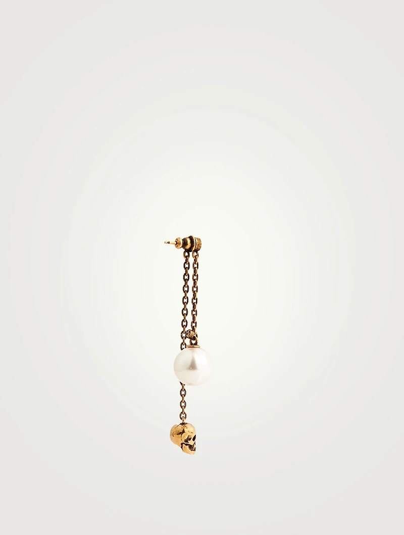 Skull And Faux Pearl Drop Earrings