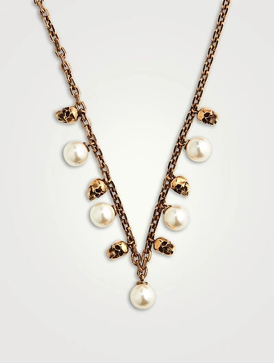 Skull And Faux Pearl Chain Necklace