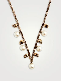 Skull And Faux Pearl Chain Necklace