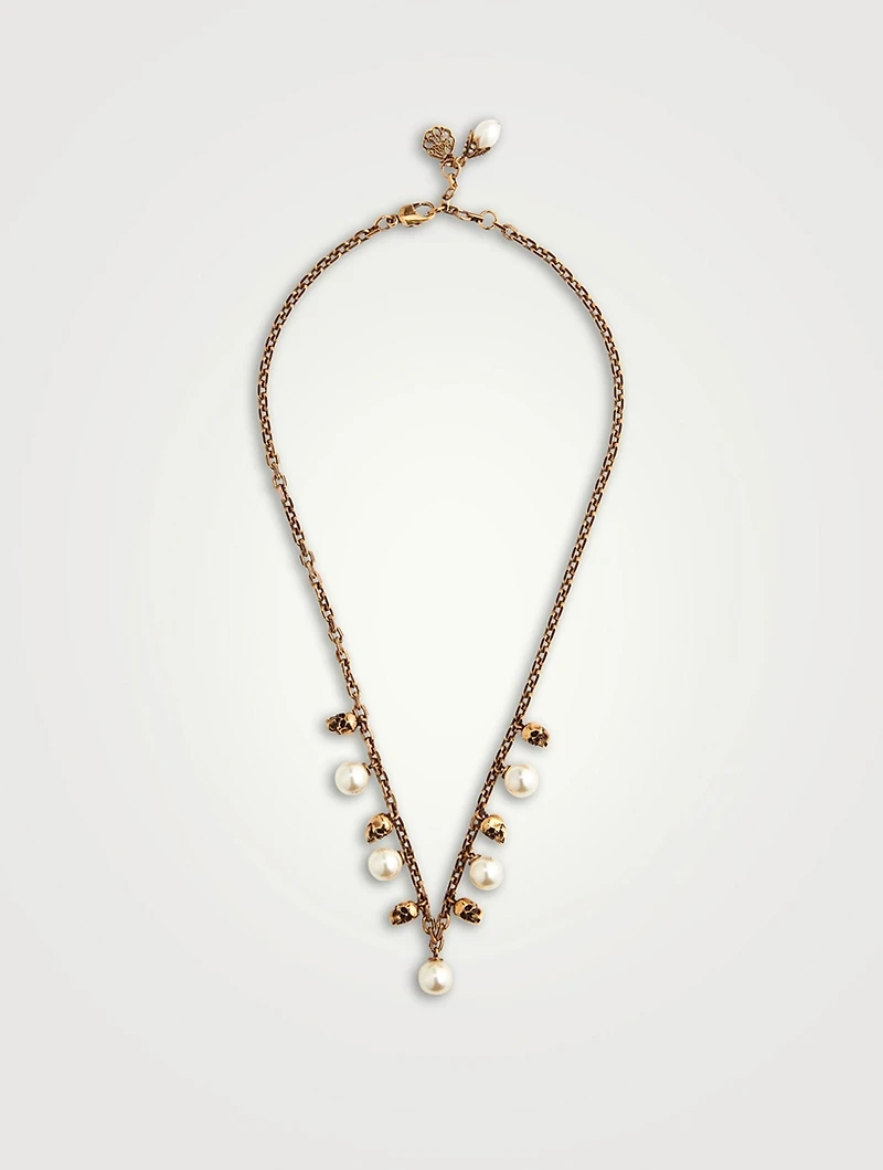 Skull And Faux Pearl Chain Necklace