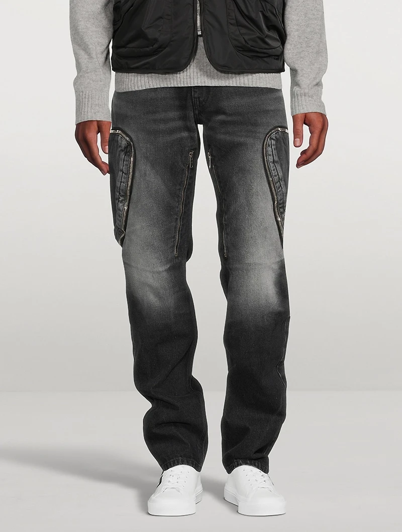 Cotton Slim-Fit Jeans With Zippers