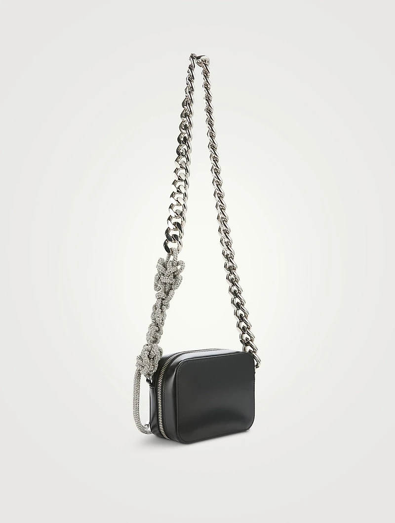 Knot And Crystal Chain Leather Camera Bag